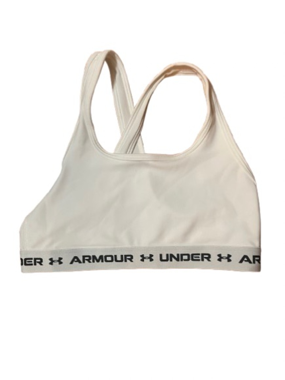 Under Armour Fitted White Racerback Sports Bra with Black Logo Band Size YLG